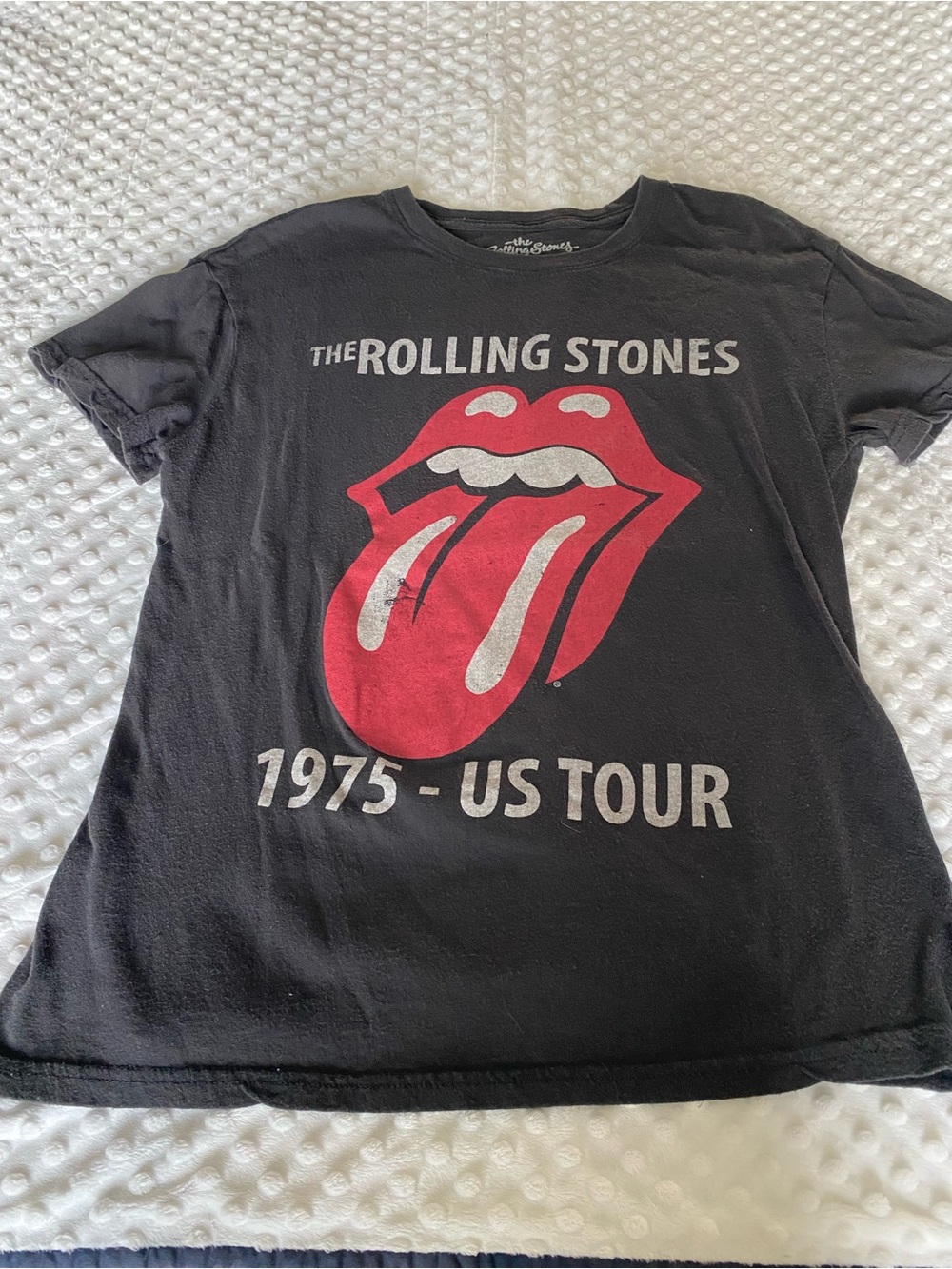 Rolling Stones Black Short Sleeve Tee with Red Tongue Graphic